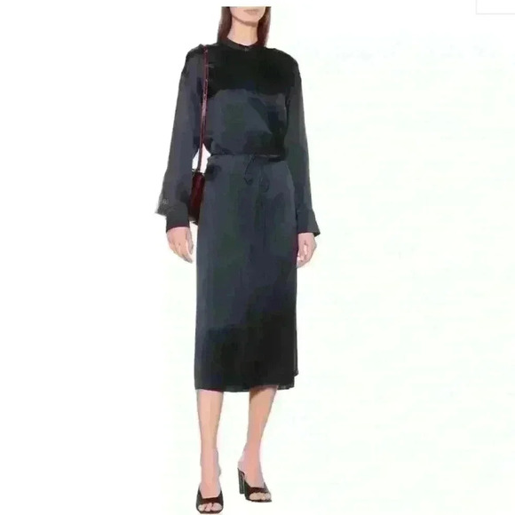 Vince Silk Charmeuse Long-Sleeve Wrap Dress In Baltic (Navy) Small EUC! - Picture 2 of 16